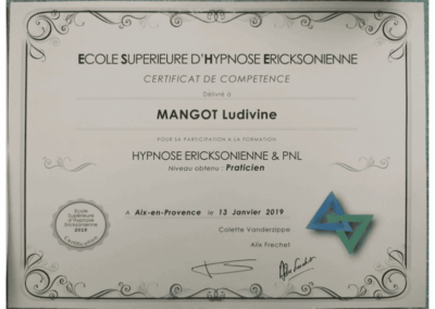 Ludivine Mangot, Certificat praticien en hypnose Ericksonienne & PNL